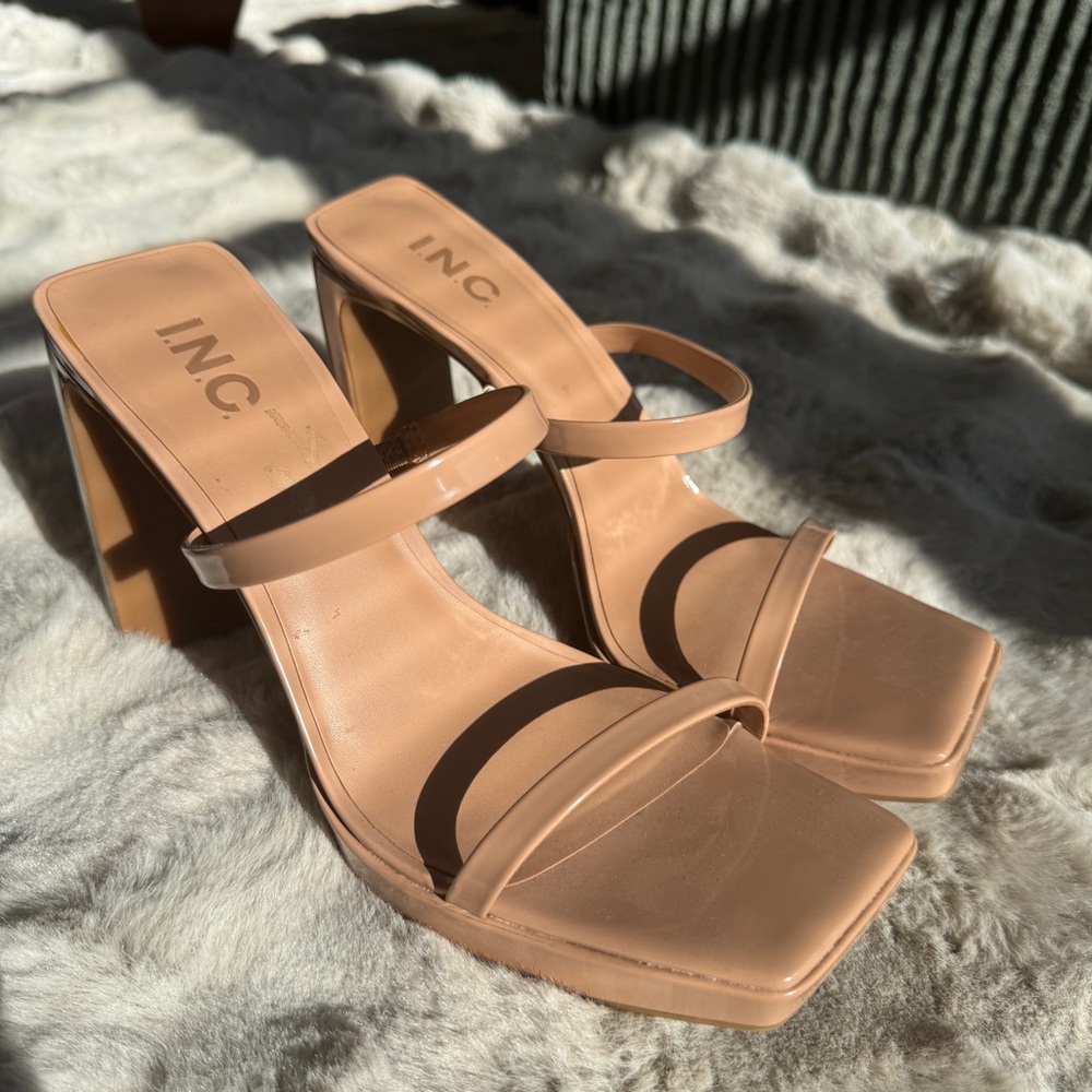 INC Nude Strappy Block Heels